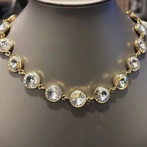Gold Crystal Station Necklace - Clear Crystals